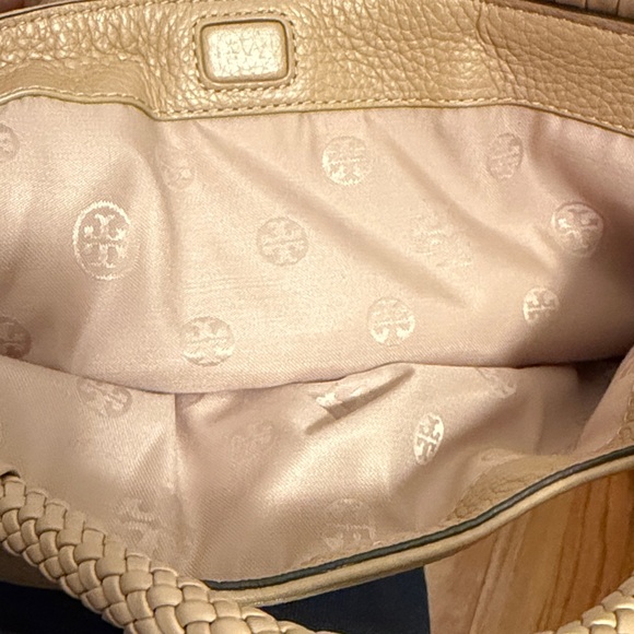 Tory Burch Beige Tan Pebbled Leather Tote/Crossbody with Braided Top Handle - Picture 5 of 13